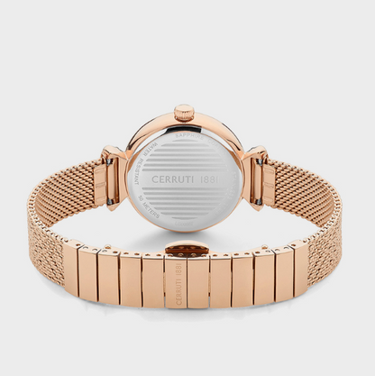 CERRUTI 1881 Round Analog Dial Rose Gold Stainless Steel 5 ATM Watch with Push Button Deployment Buckle - 30mm