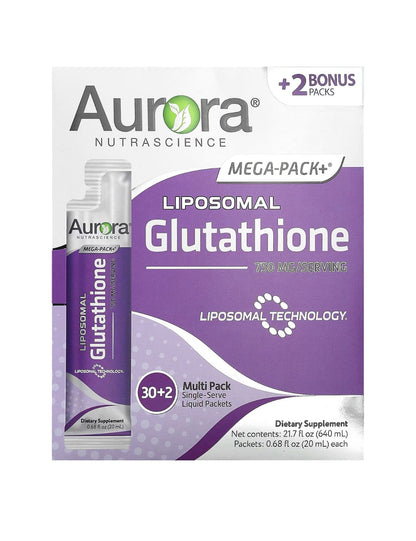 Aurora Nutra science Micro-Pack Liposomal Glutathione, Immune System Support, Antioxidant, 500 mg per Serving, 30 Single-Serve Packets, Gluten Free, Non-GMO, Sugar-Free, 10 fl oz (300mL)