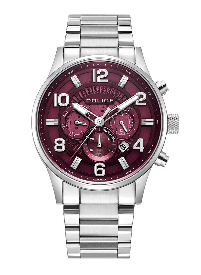 ساعة بوليس أديس للرجال بمينا عنابي وسوار فضي 