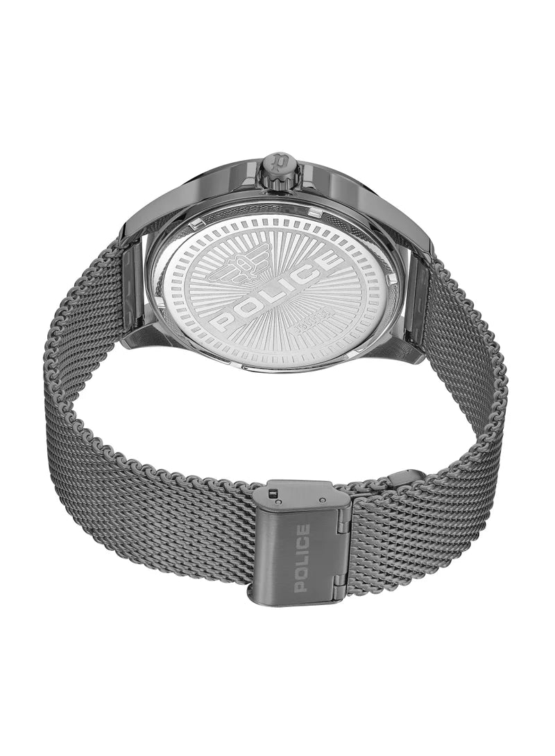 ساعة بوليس باروارا للرجال 45 مم، أنالوج، سوار من الفولاذ المقاوم للصدأ باللون الرمادي المعدني 