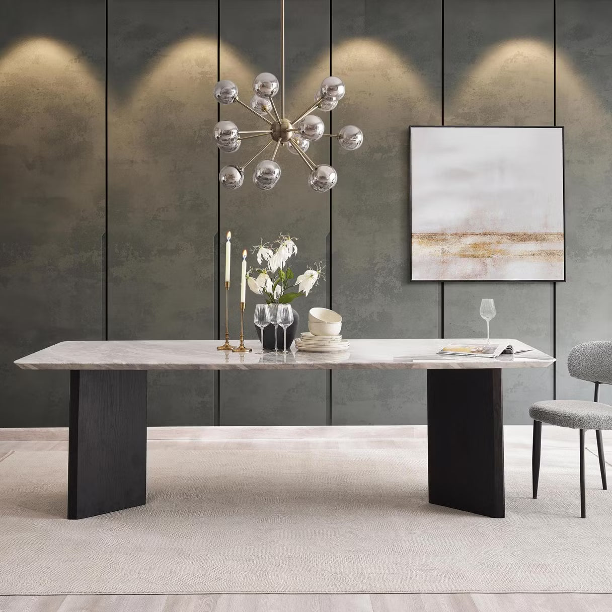 طقم طعام مستطيل فاخر مكون من 1+6 مقاعد مع كراسي أفيانو 